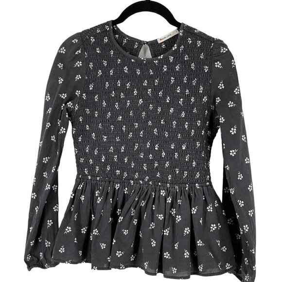 Marine Layer Gabrielle Smocked Top Black Modern Ditsy 3/4 Sleeves Popover Small - Picture 4 of 9